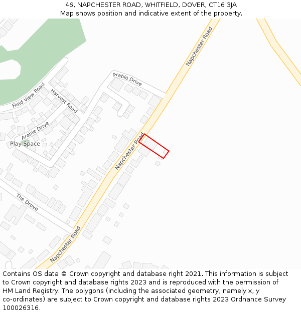 46, NAPCHESTER ROAD, WHITFIELD, DOVER, CT16 3JA: Location map and indicative extent of plot