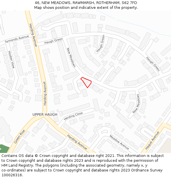 46, NEW MEADOWS, RAWMARSH, ROTHERHAM, S62 7FD: Location map and indicative extent of plot