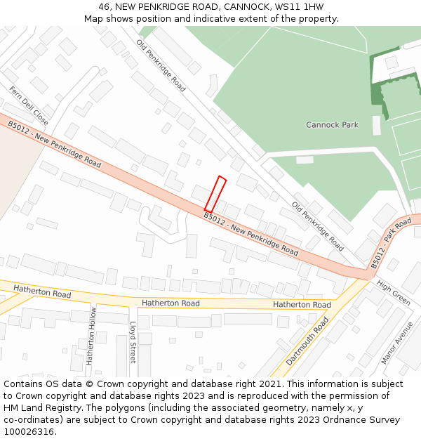 46, NEW PENKRIDGE ROAD, CANNOCK, WS11 1HW: Location map and indicative extent of plot