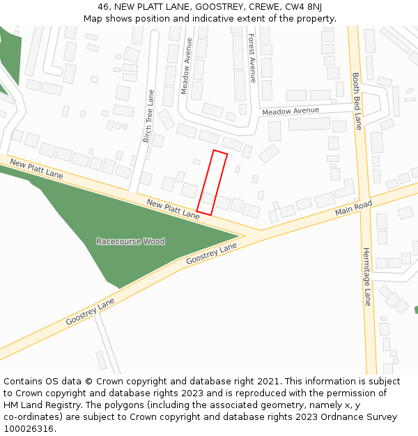 46, NEW PLATT LANE, GOOSTREY, CREWE, CW4 8NJ: Location map and indicative extent of plot