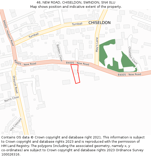 46, NEW ROAD, CHISELDON, SWINDON, SN4 0LU: Location map and indicative extent of plot