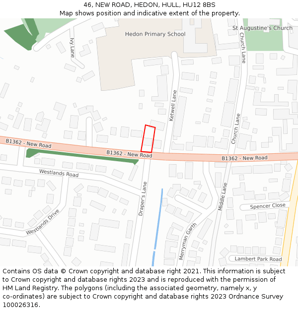 46, NEW ROAD, HEDON, HULL, HU12 8BS: Location map and indicative extent of plot