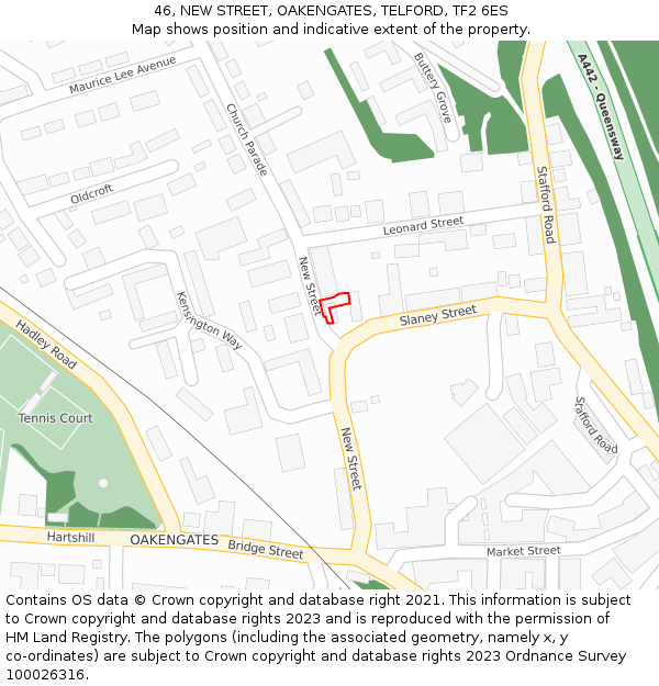 46, NEW STREET, OAKENGATES, TELFORD, TF2 6ES: Location map and indicative extent of plot