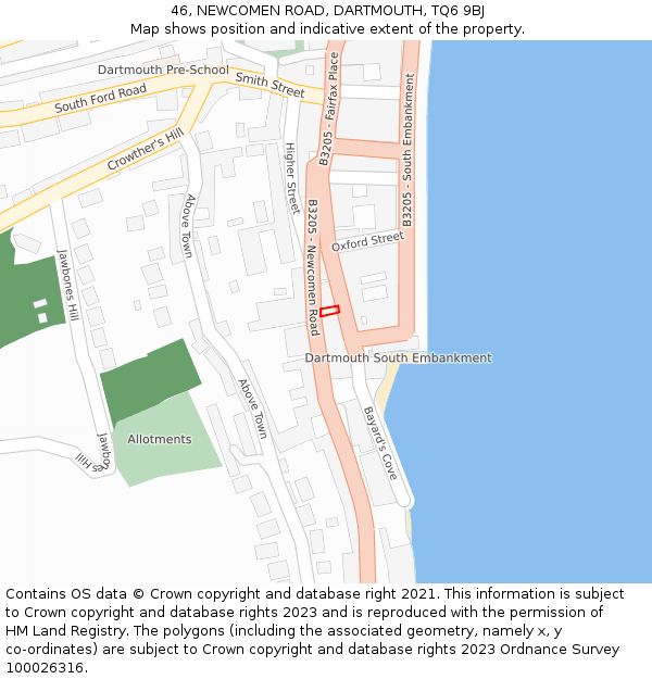 46, NEWCOMEN ROAD, DARTMOUTH, TQ6 9BJ: Location map and indicative extent of plot