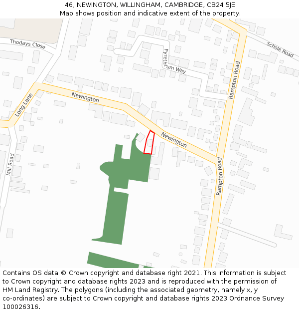 46, NEWINGTON, WILLINGHAM, CAMBRIDGE, CB24 5JE: Location map and indicative extent of plot