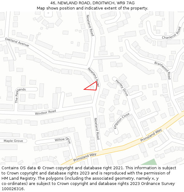 46, NEWLAND ROAD, DROITWICH, WR9 7AG: Location map and indicative extent of plot
