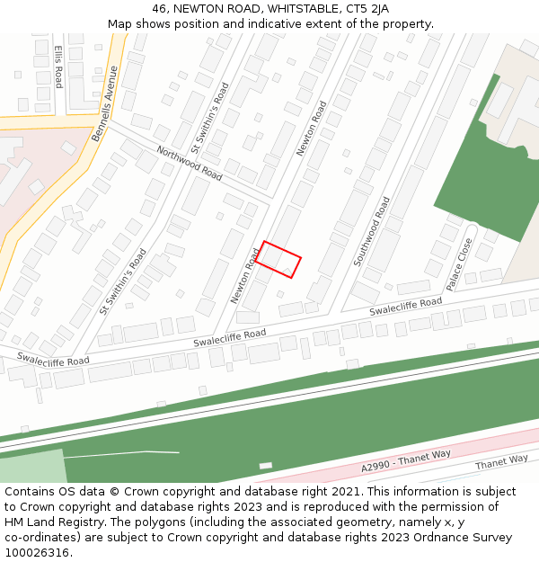 46, NEWTON ROAD, WHITSTABLE, CT5 2JA: Location map and indicative extent of plot