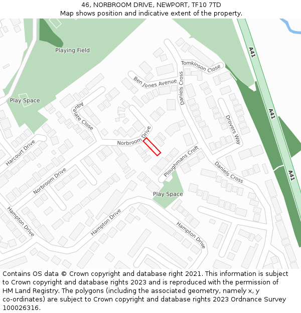 46, NORBROOM DRIVE, NEWPORT, TF10 7TD: Location map and indicative extent of plot