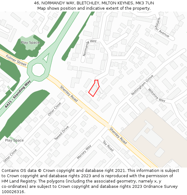 46, NORMANDY WAY, BLETCHLEY, MILTON KEYNES, MK3 7UN: Location map and indicative extent of plot