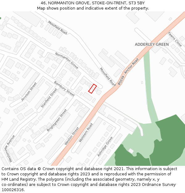 46, NORMANTON GROVE, STOKE-ON-TRENT, ST3 5BY: Location map and indicative extent of plot