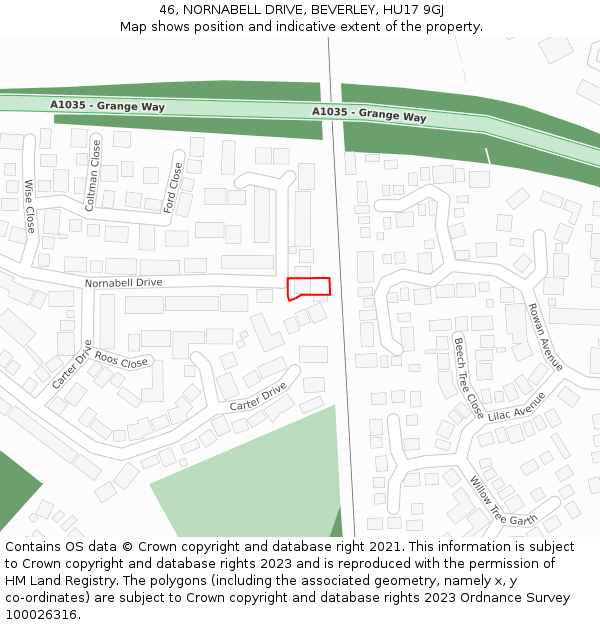 46, NORNABELL DRIVE, BEVERLEY, HU17 9GJ: Location map and indicative extent of plot