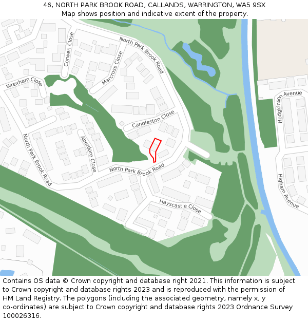 46, NORTH PARK BROOK ROAD, CALLANDS, WARRINGTON, WA5 9SX: Location map and indicative extent of plot