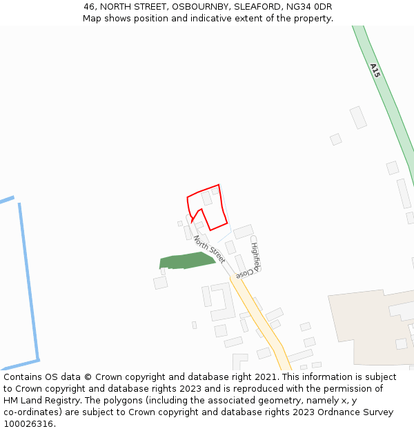 46, NORTH STREET, OSBOURNBY, SLEAFORD, NG34 0DR: Location map and indicative extent of plot