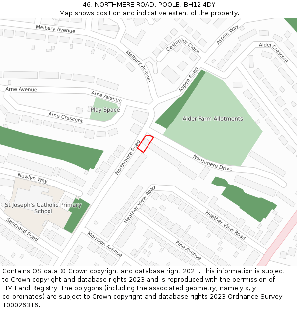 46, NORTHMERE ROAD, POOLE, BH12 4DY: Location map and indicative extent of plot