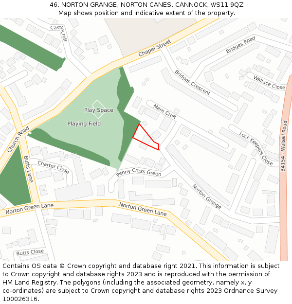 46, NORTON GRANGE, NORTON CANES, CANNOCK, WS11 9QZ: Location map and indicative extent of plot