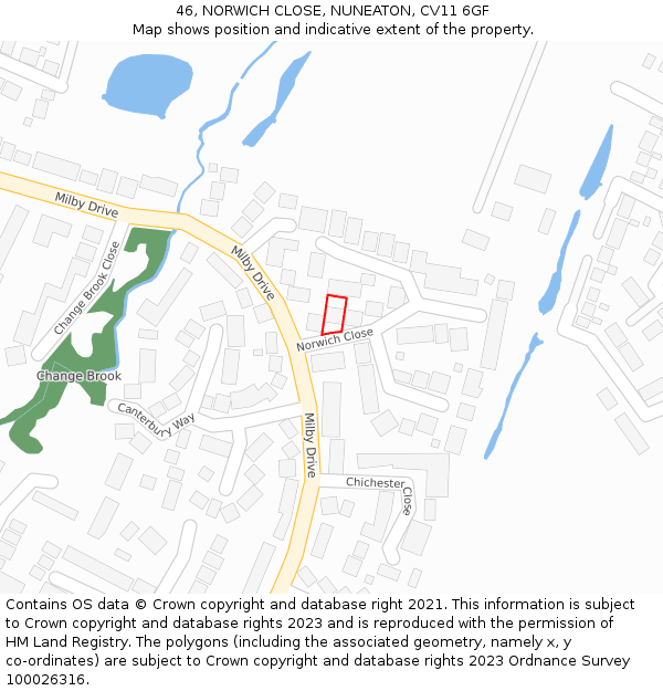 46, NORWICH CLOSE, NUNEATON, CV11 6GF: Location map and indicative extent of plot