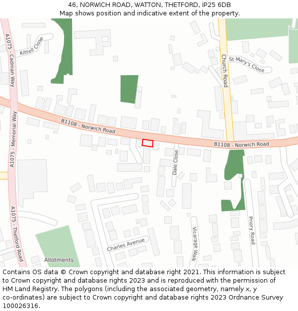 46, NORWICH ROAD, WATTON, THETFORD, IP25 6DB: Location map and indicative extent of plot