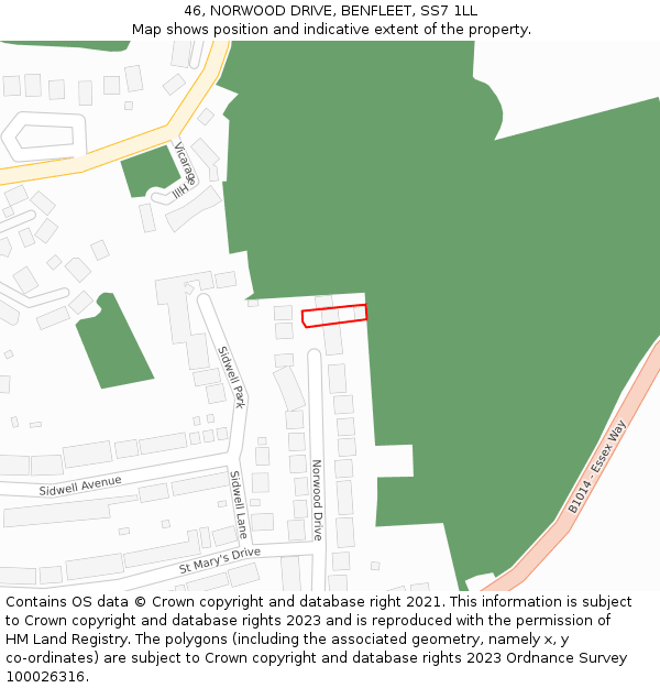 46, NORWOOD DRIVE, BENFLEET, SS7 1LL: Location map and indicative extent of plot