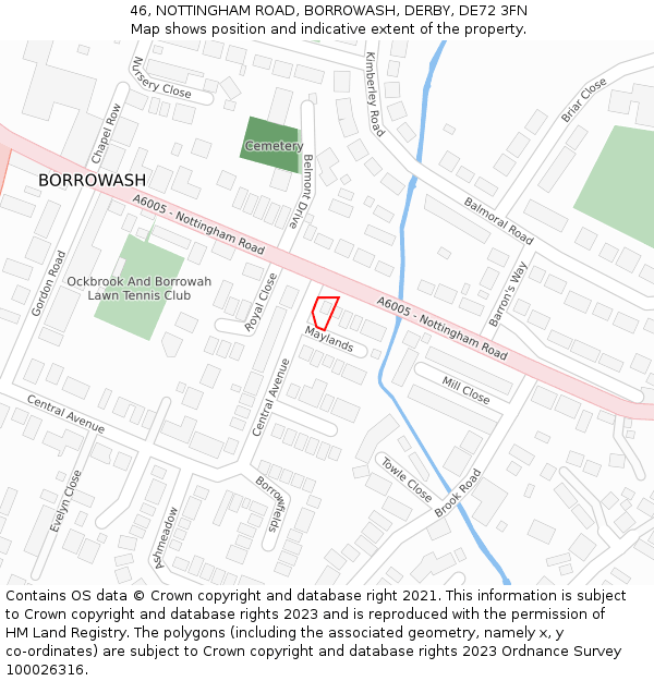 46, NOTTINGHAM ROAD, BORROWASH, DERBY, DE72 3FN: Location map and indicative extent of plot