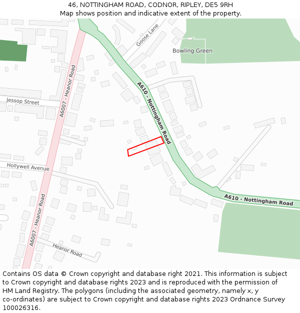 46, NOTTINGHAM ROAD, CODNOR, RIPLEY, DE5 9RH: Location map and indicative extent of plot