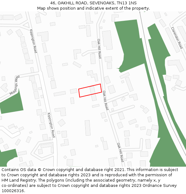 46, OAKHILL ROAD, SEVENOAKS, TN13 1NS: Location map and indicative extent of plot