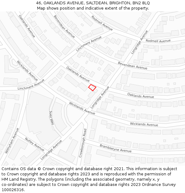 46, OAKLANDS AVENUE, SALTDEAN, BRIGHTON, BN2 8LQ: Location map and indicative extent of plot