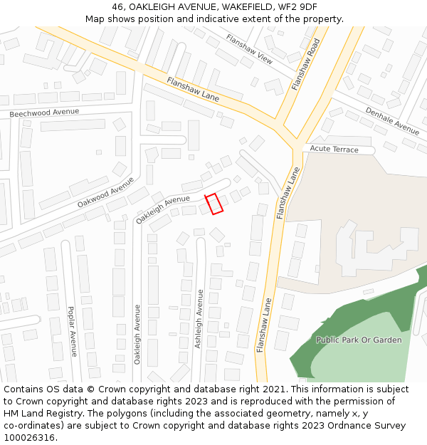 46, OAKLEIGH AVENUE, WAKEFIELD, WF2 9DF: Location map and indicative extent of plot