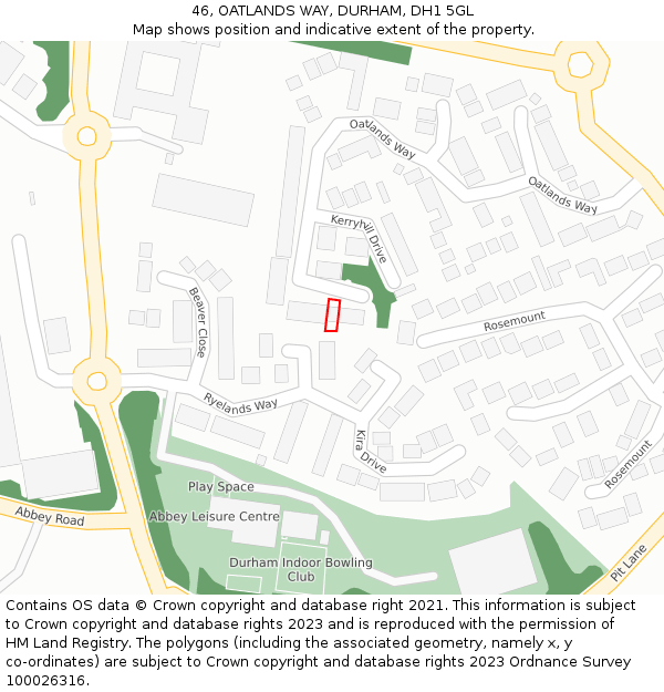 46, OATLANDS WAY, DURHAM, DH1 5GL: Location map and indicative extent of plot