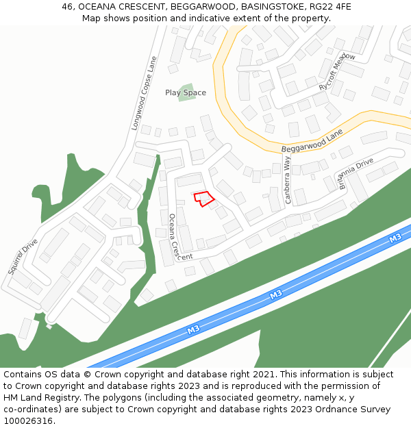 46, OCEANA CRESCENT, BEGGARWOOD, BASINGSTOKE, RG22 4FE: Location map and indicative extent of plot