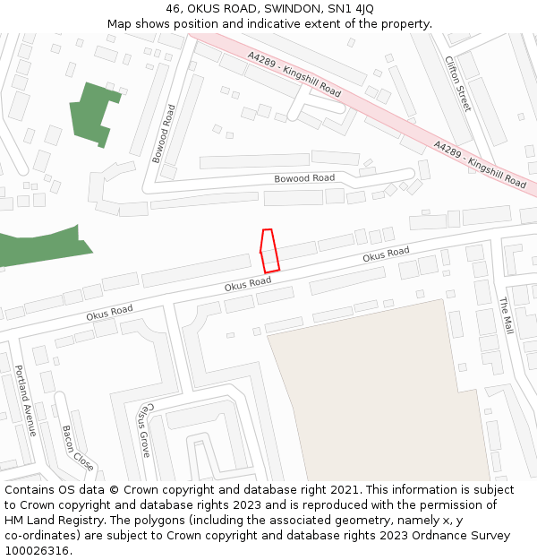 46, OKUS ROAD, SWINDON, SN1 4JQ: Location map and indicative extent of plot