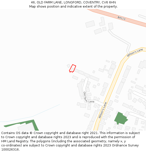 46, OLD FARM LANE, LONGFORD, COVENTRY, CV6 6HN: Location map and indicative extent of plot