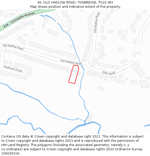 46, OLD HADLOW ROAD, TONBRIDGE, TN10 4EY: Location map and indicative extent of plot