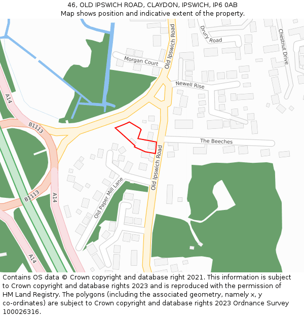 46, OLD IPSWICH ROAD, CLAYDON, IPSWICH, IP6 0AB: Location map and indicative extent of plot