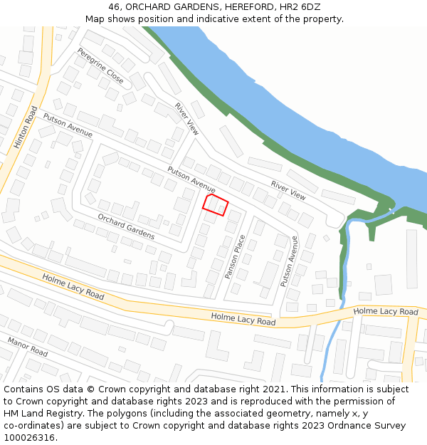 46, ORCHARD GARDENS, HEREFORD, HR2 6DZ: Location map and indicative extent of plot