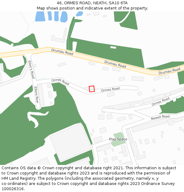 46, ORMES ROAD, NEATH, SA10 6TA: Location map and indicative extent of plot