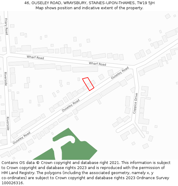 46, OUSELEY ROAD, WRAYSBURY, STAINES-UPON-THAMES, TW19 5JH: Location map and indicative extent of plot