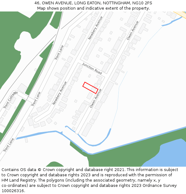 46, OWEN AVENUE, LONG EATON, NOTTINGHAM, NG10 2FS: Location map and indicative extent of plot