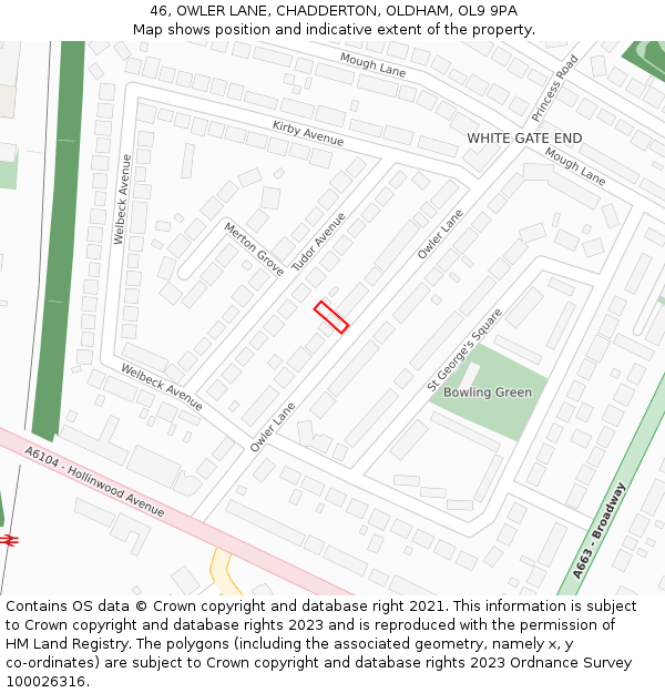 46, OWLER LANE, CHADDERTON, OLDHAM, OL9 9PA: Location map and indicative extent of plot