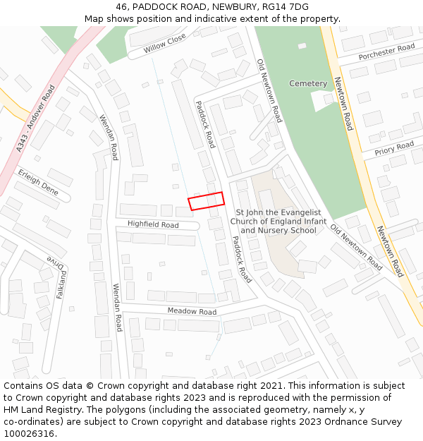 46, PADDOCK ROAD, NEWBURY, RG14 7DG: Location map and indicative extent of plot