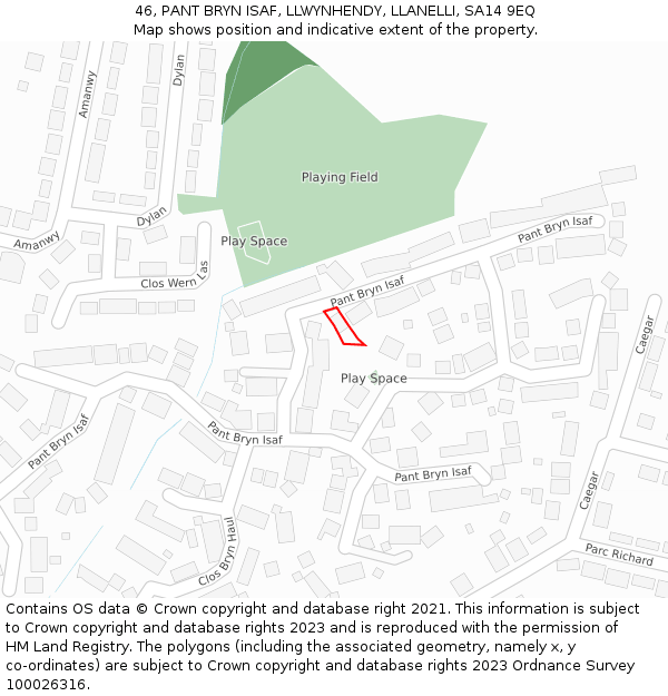 46, PANT BRYN ISAF, LLWYNHENDY, LLANELLI, SA14 9EQ: Location map and indicative extent of plot