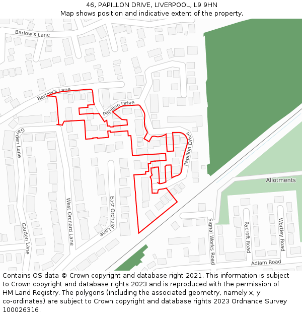 46, PAPILLON DRIVE, LIVERPOOL, L9 9HN: Location map and indicative extent of plot