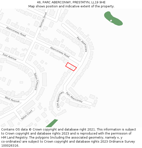 46, PARC ABERCONWY, PRESTATYN, LL19 9HE: Location map and indicative extent of plot