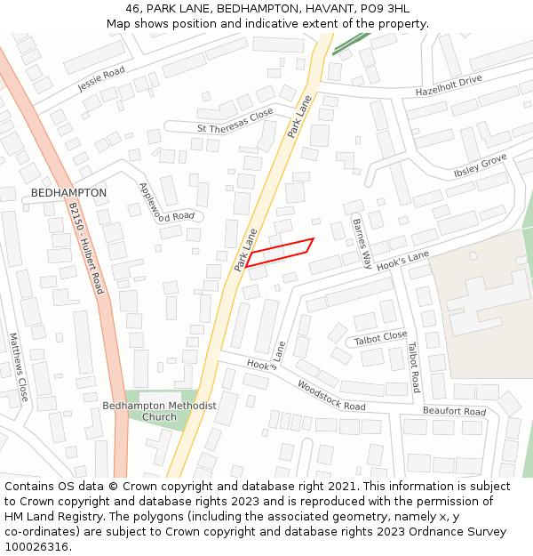 46, PARK LANE, BEDHAMPTON, HAVANT, PO9 3HL: Location map and indicative extent of plot