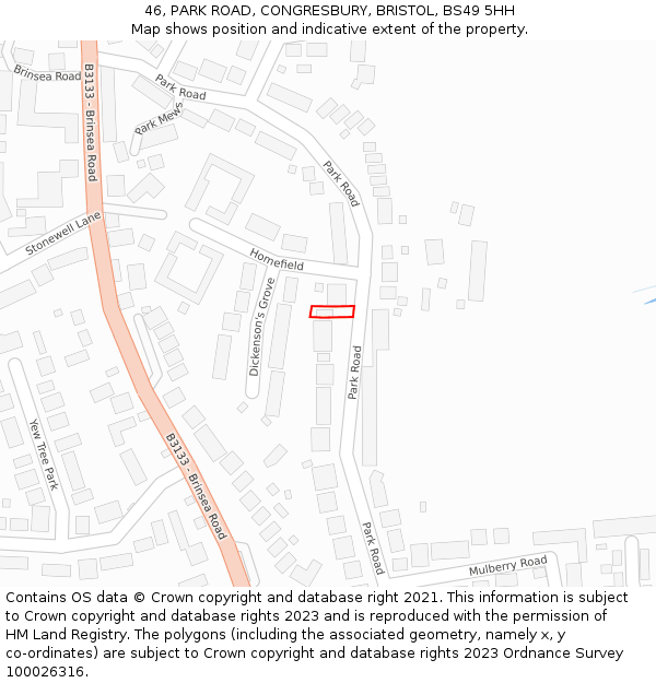 46, PARK ROAD, CONGRESBURY, BRISTOL, BS49 5HH: Location map and indicative extent of plot