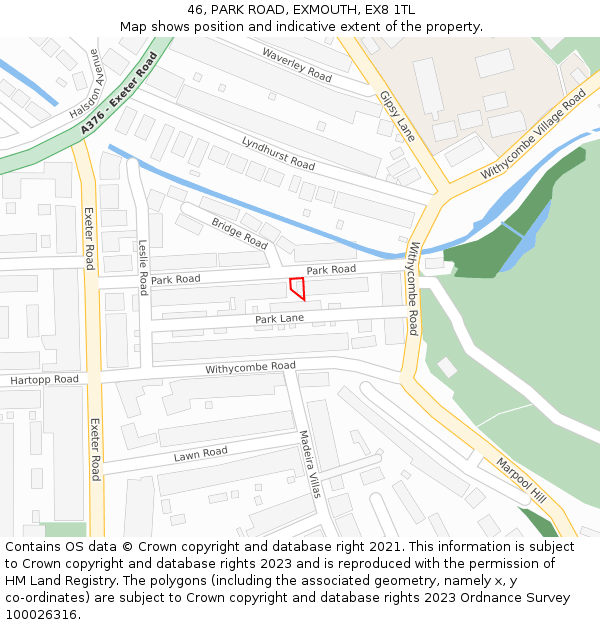 46, PARK ROAD, EXMOUTH, EX8 1TL: Location map and indicative extent of plot