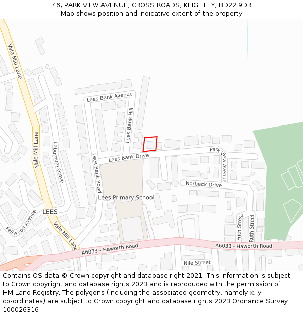 46, PARK VIEW AVENUE, CROSS ROADS, KEIGHLEY, BD22 9DR: Location map and indicative extent of plot