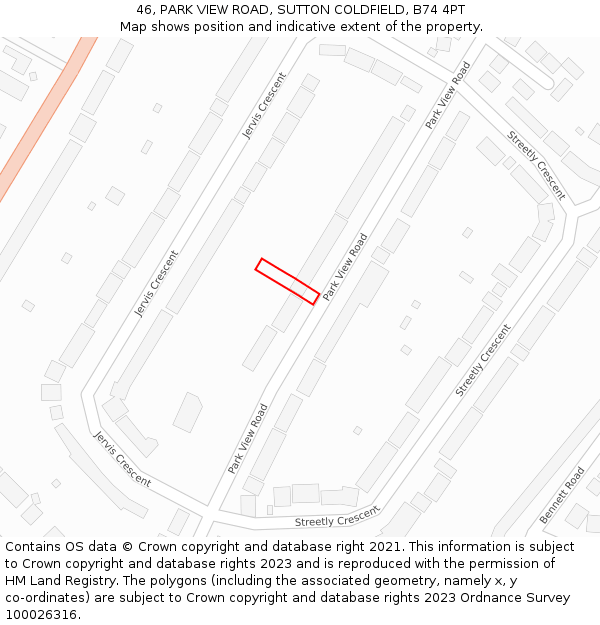 46, PARK VIEW ROAD, SUTTON COLDFIELD, B74 4PT: Location map and indicative extent of plot