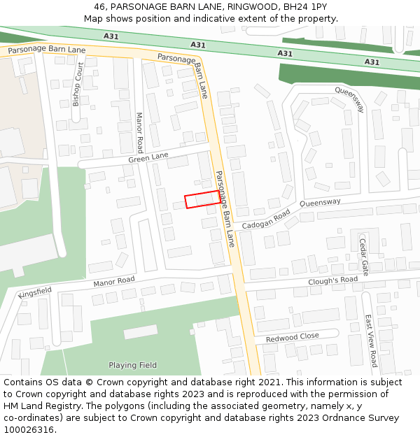 46, PARSONAGE BARN LANE, RINGWOOD, BH24 1PY: Location map and indicative extent of plot