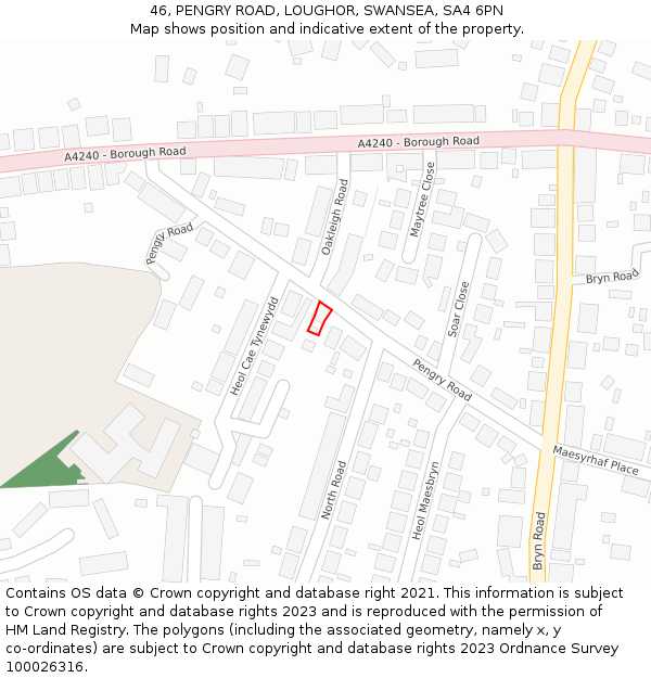 46, PENGRY ROAD, LOUGHOR, SWANSEA, SA4 6PN: Location map and indicative extent of plot