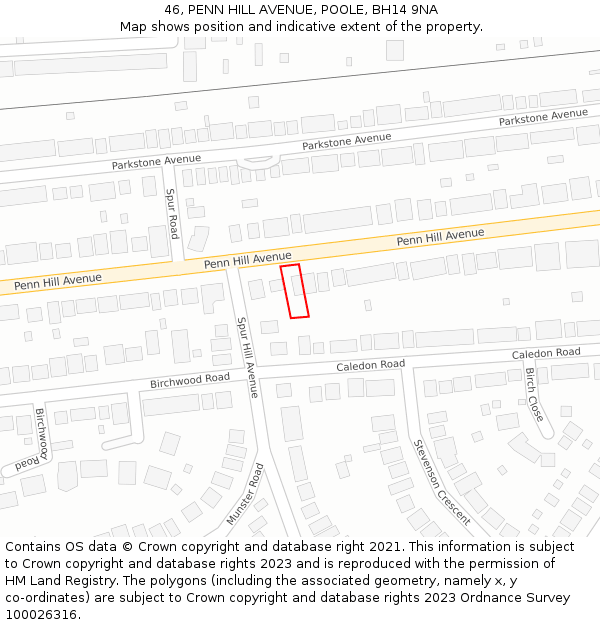 46, PENN HILL AVENUE, POOLE, BH14 9NA: Location map and indicative extent of plot